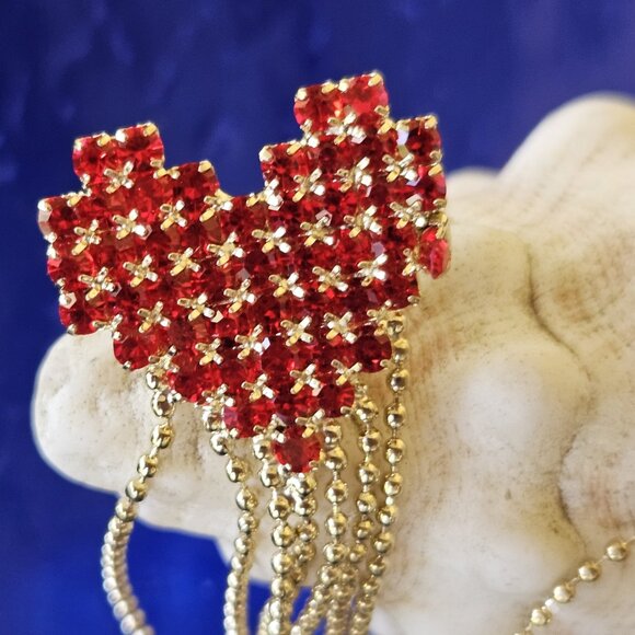 ❤️✨Push-Back Post RED STONES❤️✨HEART Dangling Tassel Earrings❤️✨ - Picture 2 of 11